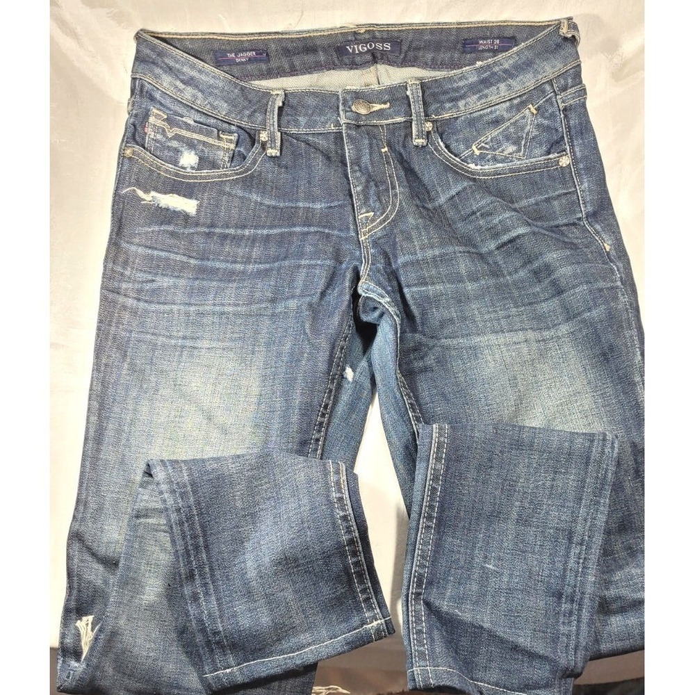 Vigoss Women's The Jagger Ripped Distressed Low Rise Skinny Jeans 28W 30" Inseam